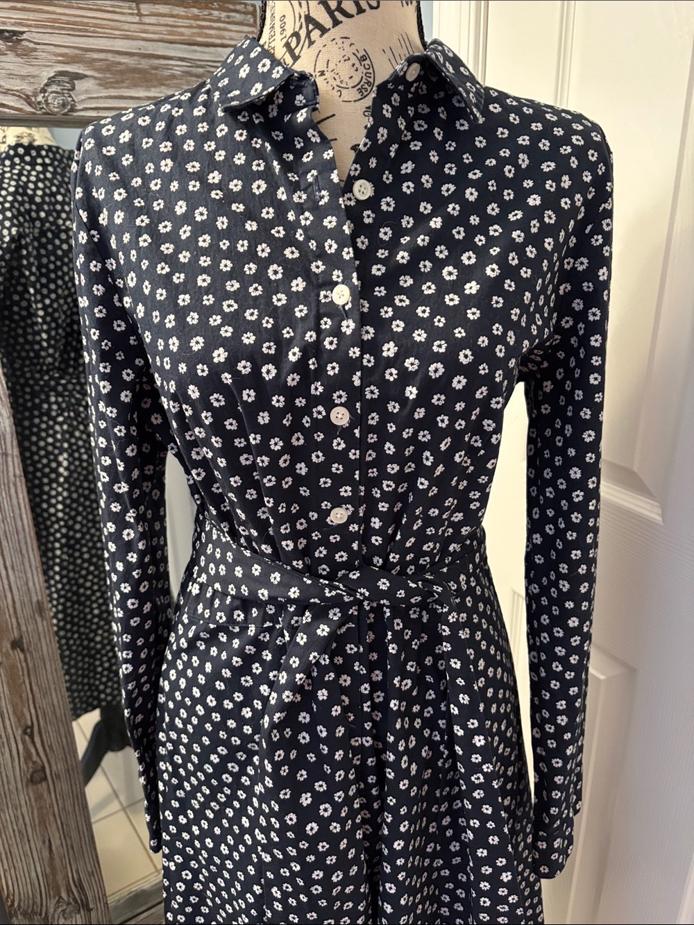 J. Crew Navy Blue Floral Midi Shirt Dress EUC 12 - Picture 13 of 14